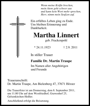 Traueranzeige von Martha Linnert von Tageszeitung