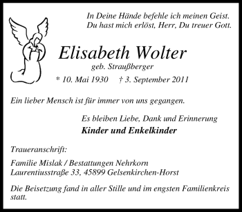 Traueranzeige von Elisabeth Wolter von Tageszeitung