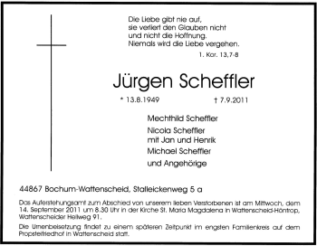 Traueranzeige von Jürgen Scheffler von Tageszeitung