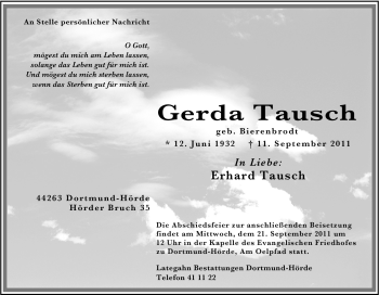 Traueranzeige von Gerda Tausch von Tageszeitung