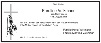 Traueranzeige von Karoline Volkmann von Tageszeitung
