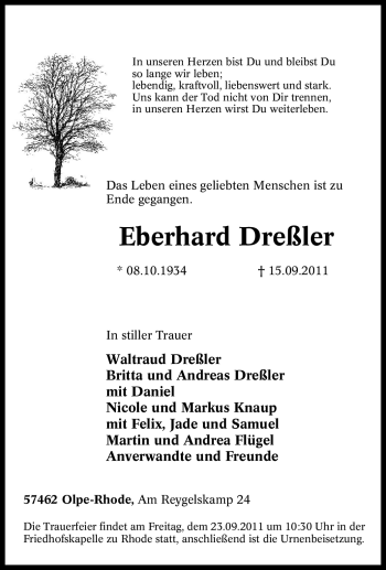 Traueranzeige von Eberhard Dreßler von Tageszeitung
