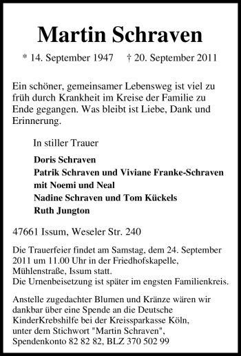 Traueranzeige von Martin Schraven von Tageszeitung