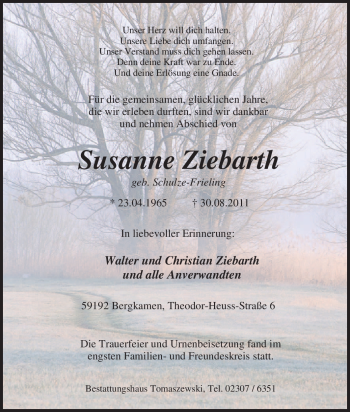 Traueranzeige von Susanne Ziebarth von Tageszeitung