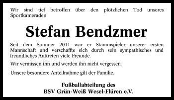 Traueranzeige von Stefan Bendzmer von Tageszeitung