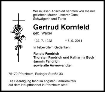Traueranzeige von Gertrud Kornfeld von Tageszeitung