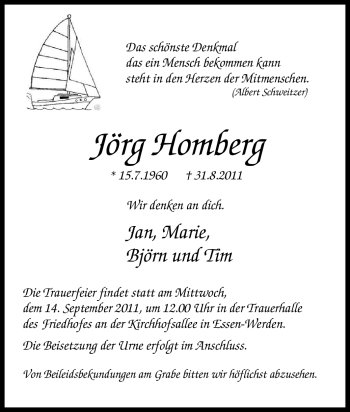 Traueranzeige von Jörg Homberg von Tageszeitung
