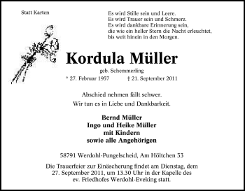 Traueranzeige von Kordula Müller von Tageszeitung