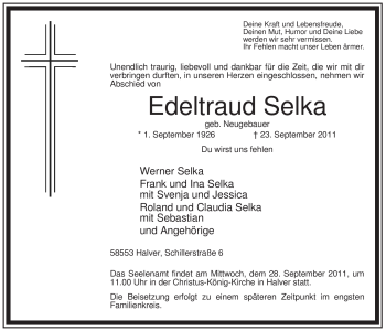 Traueranzeige von Edeltraud Selka von Tageszeitung