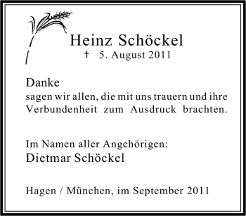 Traueranzeige von Heinz Schöckel von Tageszeitung