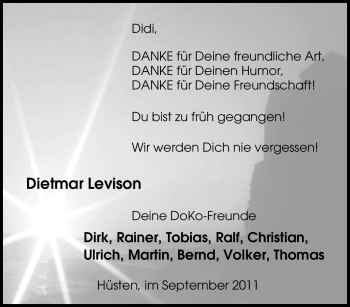 Traueranzeige von Dietmar Levison von Tageszeitung