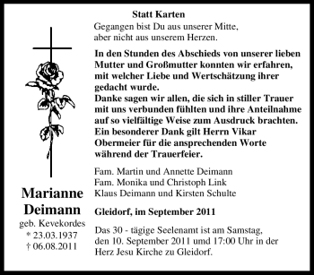 Traueranzeige von Marianne Deimann von Tageszeitung