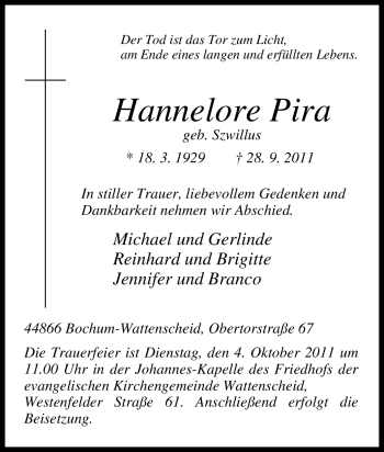 Traueranzeige von Hannelore Pira von Tageszeitung