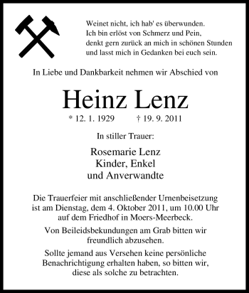 Traueranzeige von Heinz Lenz von Tageszeitung