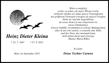 Traueranzeige von Heinz Dieter Kleina von Tageszeitung