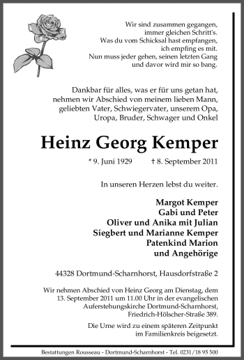 Traueranzeige von Heinz Georg Kemper von Tageszeitung