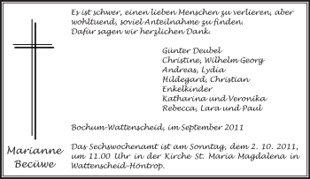 Traueranzeige von Marianne Becüwe von Tageszeitung