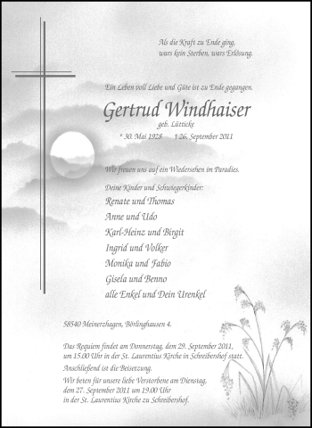 Traueranzeige von Gertrud Windhaiser von Tageszeitung