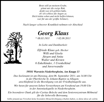 Traueranzeige von Georg Klaus von Tageszeitung