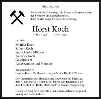 Traueranzeige von Horst Koch von Tageszeitung