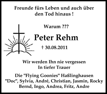 Traueranzeige von Peter Rehm von Tageszeitung