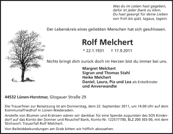 Traueranzeige von Rolf Melchert von Tageszeitung