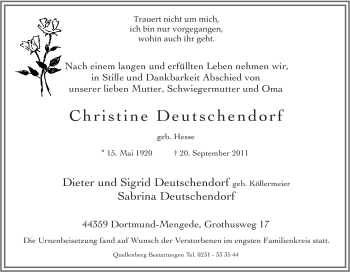 Traueranzeige von Christine Deutschendorf von Tageszeitung