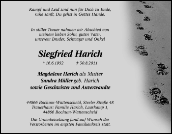 Traueranzeige von Siegfried Harich von Tageszeitung