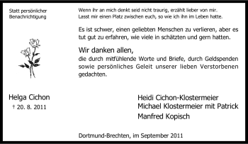 Traueranzeige von Helga Cichon von Tageszeitung