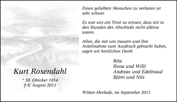 Traueranzeige von Kurt Rosendahl von Tageszeitung