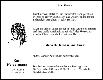 Traueranzeige von Karl Heidermann von Tageszeitung