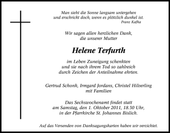 Traueranzeige von Helene Terfurth von Tageszeitung