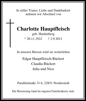 Traueranzeige von Charlotte Hauptfleisch von Tageszeitung