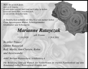 Traueranzeige von Marianne Ratayczak von Tageszeitung