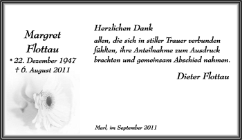 Traueranzeige von Margret Flottau von Tageszeitung