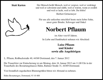 Traueranzeige von Norbert Pflaum von Tageszeitung
