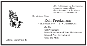 Traueranzeige von Rolf Preukmann von Tageszeitung