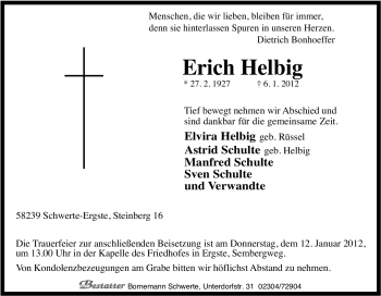 Traueranzeige von Erich Helbig von Tageszeitung