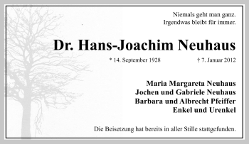 Traueranzeige von Hans-Joachim Neuhaus von Tageszeitung