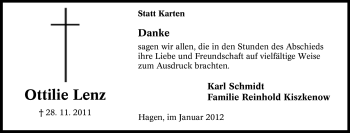 Traueranzeige von Ottilie Lenz von Tageszeitung