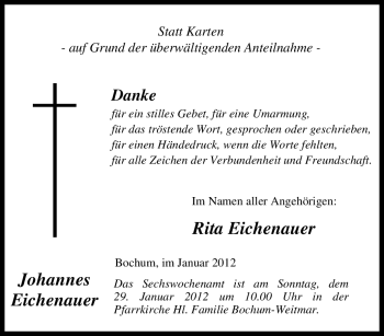 Traueranzeige von Johannes Eichenauer von Tageszeitung