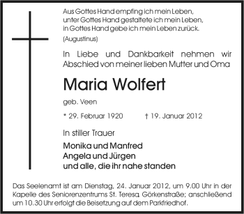 Traueranzeige von Maria Wolfert von Tageszeitung