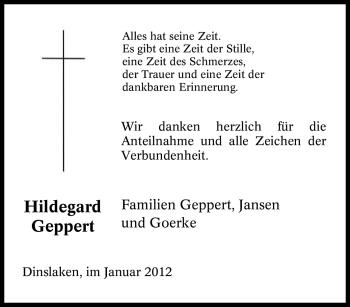 Traueranzeige von Hildegard Geppert von Tageszeitung