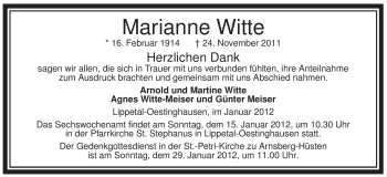 Traueranzeige von Marianne Witte von Tageszeitung