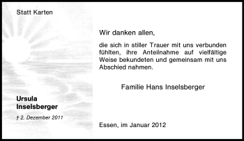 Traueranzeige von Ursula Inselsberger von Tageszeitung