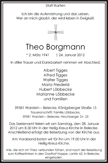 Traueranzeige von Theo Borgmann von Tageszeitung