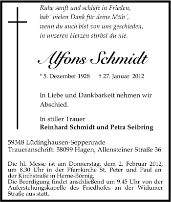 Traueranzeige von Alfons Schmidt von Tageszeitung