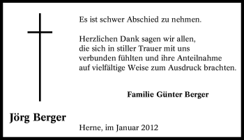 Traueranzeige von Jörg Berger von Tageszeitung