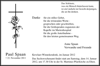 Traueranzeige von Paul Spaan von Tageszeitung