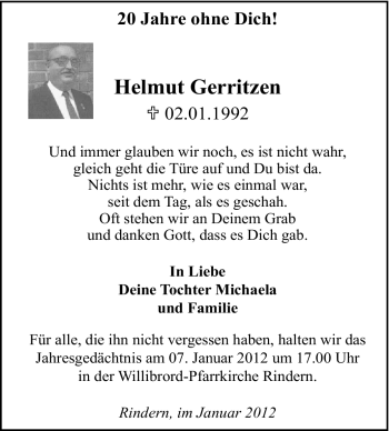 Traueranzeige von Helmut Gerritzen von Tageszeitung